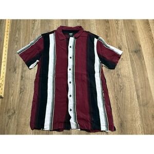 Nuon Shirt, Men's Size Small, Red Black White, Striped, Short Sleeve Button Up